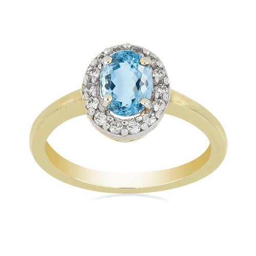 14K GOLD RINGS WITH 0.72 CT AQUAMARINE, 0.12 CT G-H,I2-I3 WHITE DIAMOND